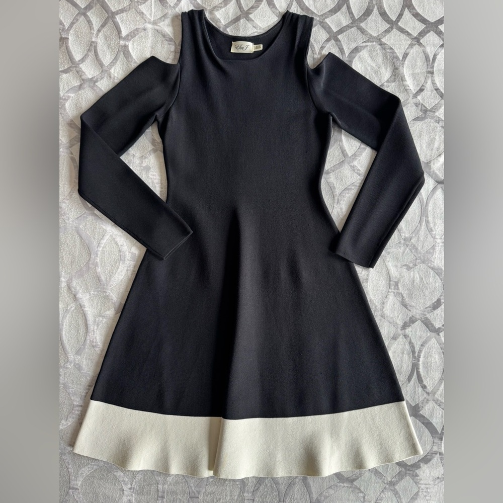 Eliza J Colorblock Black White Cold Shoulder Long Sleeve Flare Dress Size M
